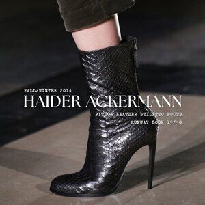 HAIDER ACKERMANN black python leather stiletto heel boots